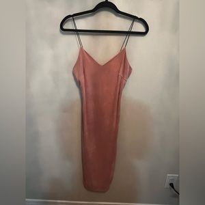 Blush pink spaghetti strap polyester synthetic suede dress | M | Seven Sisters